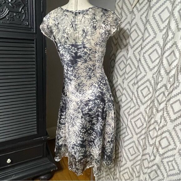 Komarov Crinkle Floral Sleeveless Dress Lace Insert Watercolor Keyhole Medium‎ - Picture 3 of 8